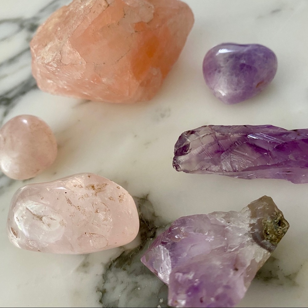 6 Assorted Crystals Rose Quartz and Amethyst - Picture 2 of 3